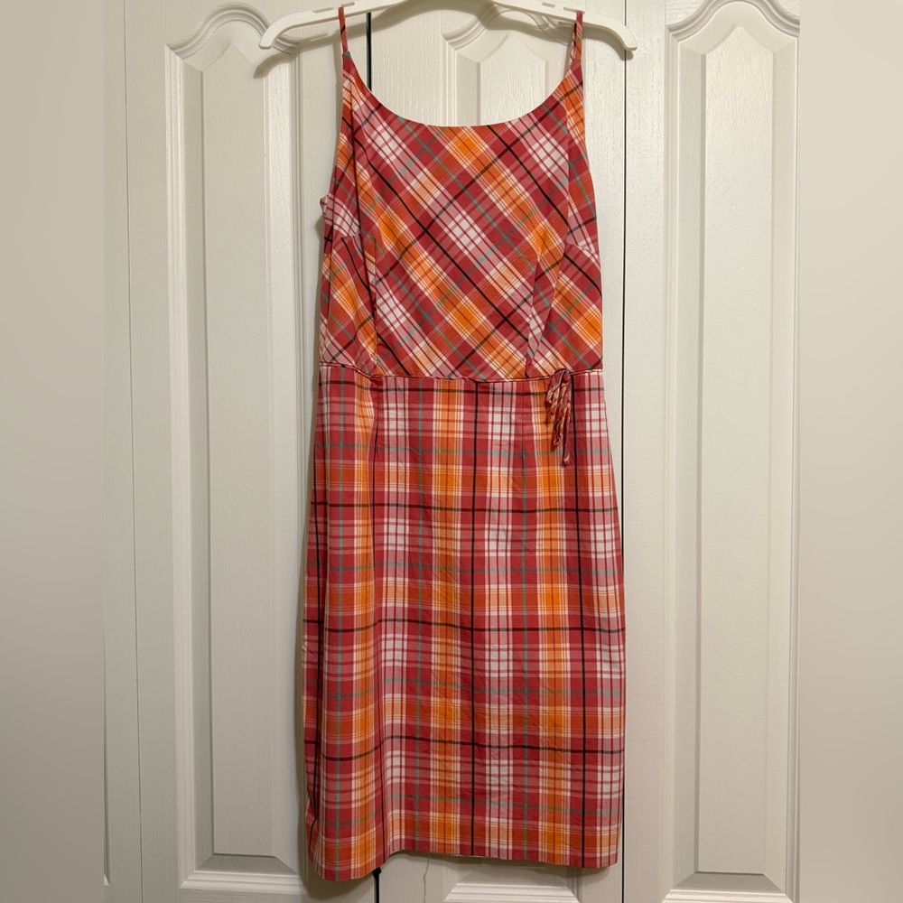 Plaid Sleeveless Dress in Red and Orange
